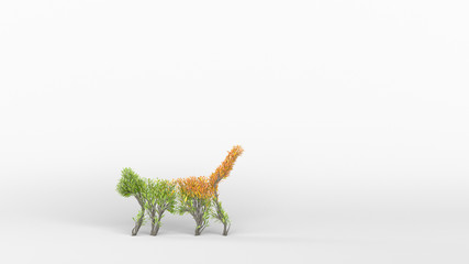 Growing Tree in a shape of a cat. Eco Concept. 3D rendering.