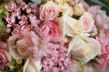 Arrangement of pink and white flowers (roses)