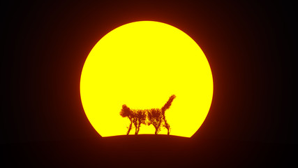 Silhouette of growing tree in a shape of a cat. Eco Concept. 3D rendering.