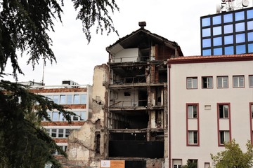 Fototapeta na wymiar Belgrade / Serbia - September 25, 2019: Television building destroyed as a result of NATO bombing.