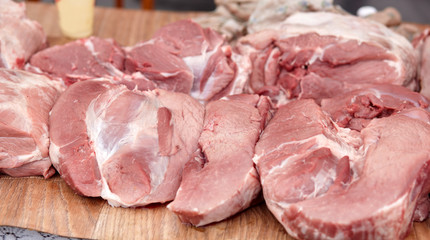 Pork meat.Freshly cut peeled red pork meat