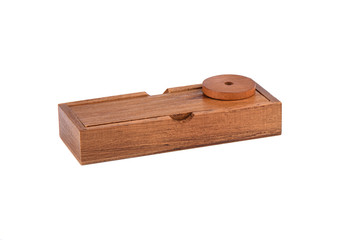 Wooden puzzle tower of hanoi over white background.