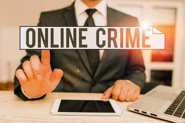 Text sign showing Online Crime. Business photo text crime or illegal online activity committed on the Internet