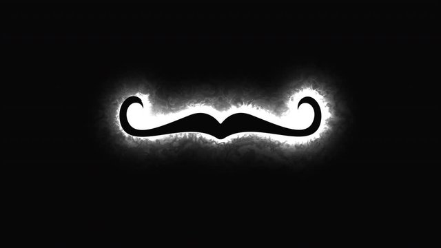Computer generated abstract background with neon light draws a mustache shape. 3D rendering mustache icon of luminous shiny lines
