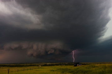 A bolt of lightning hits the ground
