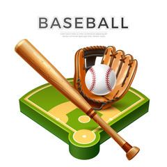 Vector baseball championship flyer 3d bat, glove