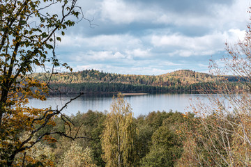 beautiful natural lake or river in autumn