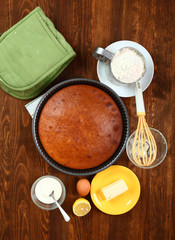 Baked Cake in Cake Pan. Series - Making Sour Cream Lemon Cake.