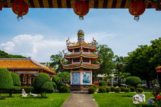 Chinese Pagoda Inside Garden In Bangkok, Thailand