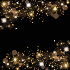 Confetti glittering wave. Vector golden sparkling comet tail on black background. - Vector