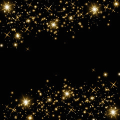 Confetti glittering wave. Vector golden sparkling comet tail on black background. - Vector