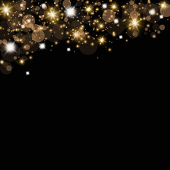 Confetti glittering wave. Vector golden sparkling comet tail on black background. - Vector