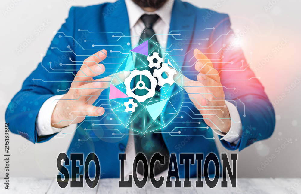 Poster handwriting text seo location. conceptual photo process to optimize pages on your site to show for o