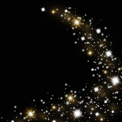 Confetti glittering wave. Vector golden sparkling comet tail on black background. - Vector