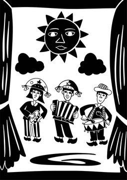 performing musical arts on stage. illustration of cordel style