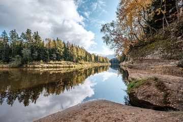 beautiful natural lake or river in autumn