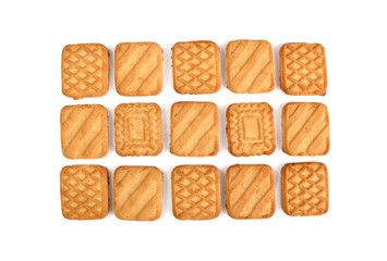 Biscuit Background. Directly Above. Isolated with shadow on whit