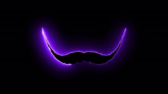 Computer generated abstract background with neon light draws a mustache shape. 3D rendering mustache icon of luminous shiny lines