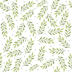 Watercolor leaves on a white seamless background. Use for invitations, greetings, birthdays and weddings.