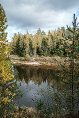 beautiful natural lake or river in autumn