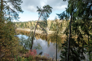 beautiful natural lake or river in autumn