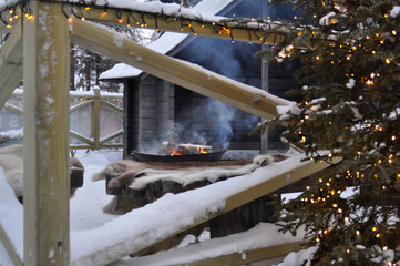 Winter in Santa Claus Village. Rovaniemi behind the Arctic circle, Lapland, Finland