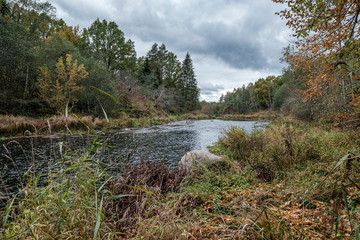 beautiful natural lake or river in autumn
