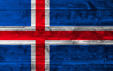Flag of Iceland on wooden boards