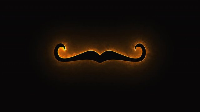 Computer generated abstract background with neon light draws a mustache shape. 3D rendering mustache icon of luminous shiny lines