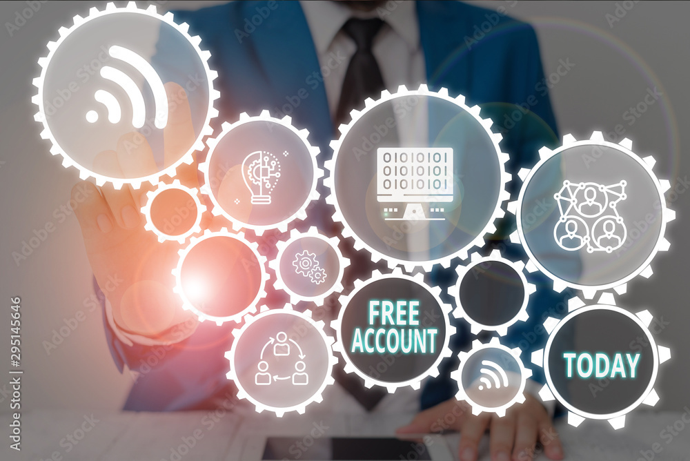 Aufkleber writing note showing free account. business concept for signing up demonstratingal information or lo