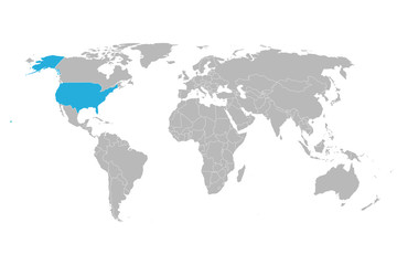 Fototapeta na wymiar US world map highlighted with blue mark vector
