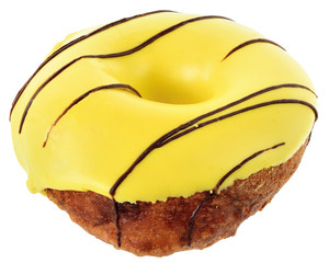 Banana donut covered with yellow icing isolated