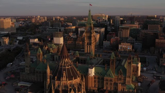 Parliament Hill Ottawa Canada Aerial Golden Hour