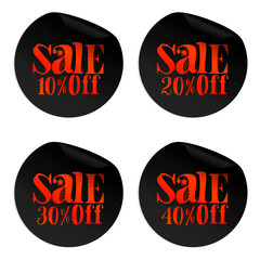 Black Halloween sale stickers set with spider 10, 20, 30, 40 percent off.Vector illustration
