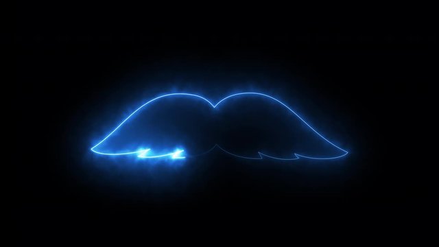 Computer generated abstract background with neon light draws a mustache shape. 3D rendering mustache icon of luminous shiny lines