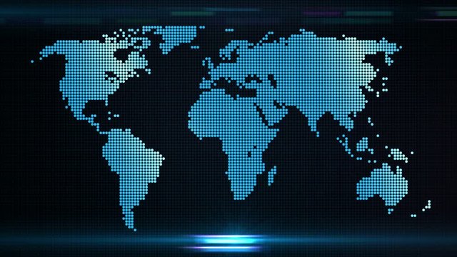video - world map - blue - lights