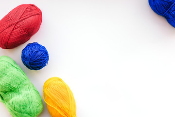 Colored threads for needlework. Making clothes. Doing work at home. Needlework. Wool Materials