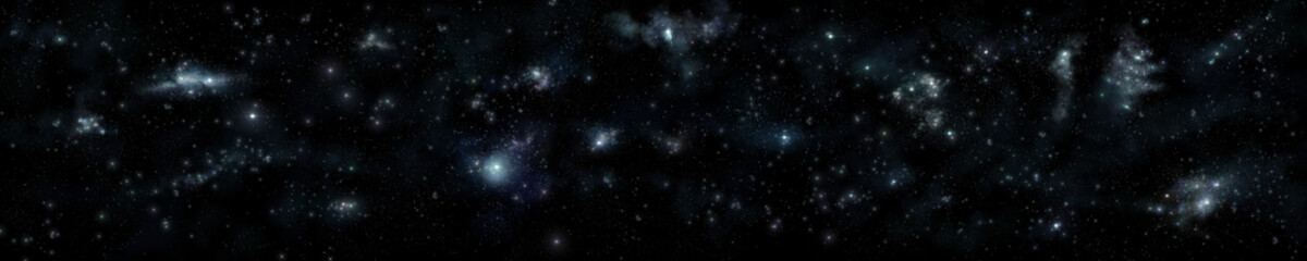 Fototapeta na wymiar Panorama of the universe. Starry sky. Nebulae and galaxies