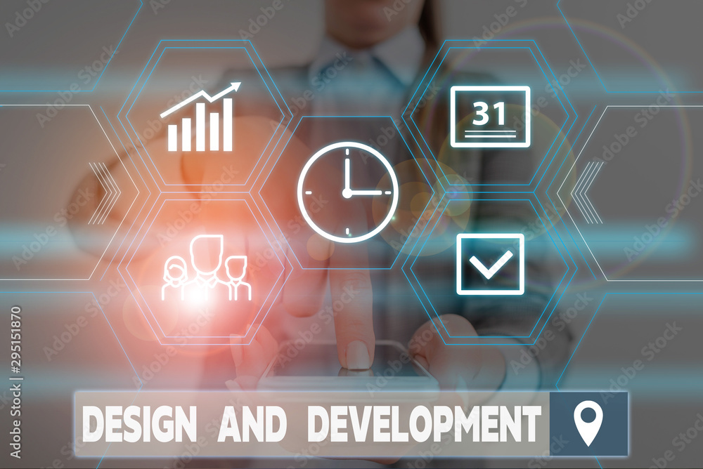 Poster conceptual hand writing showing design and development. concept meaning defining the specification o