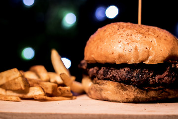 beef burger with french fries