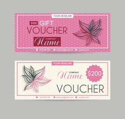 Voucher template with floral design.