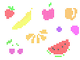 Fototapeta premium Fruits in Ben-Day Dots style. Simple abstract shapes of different fruits.