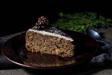 carrot cake on brown plate