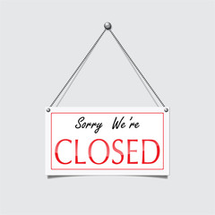 Closed label sign hanging style using as a component about business transparency grid background