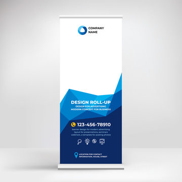Creative advertising banner roll-up, stand for conferences, seminars, exhibitions, cool graphic background in vector