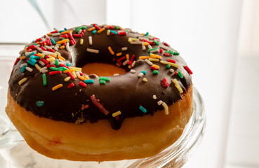 donut with chocolate icing and sprinkles
