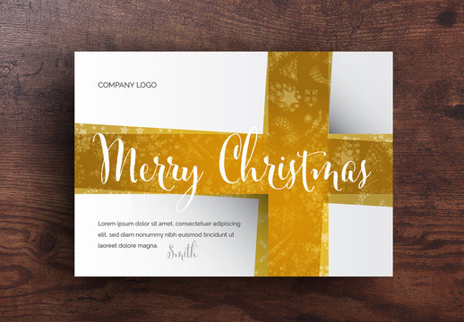 Christmas Card Layout with Gold Bow Design