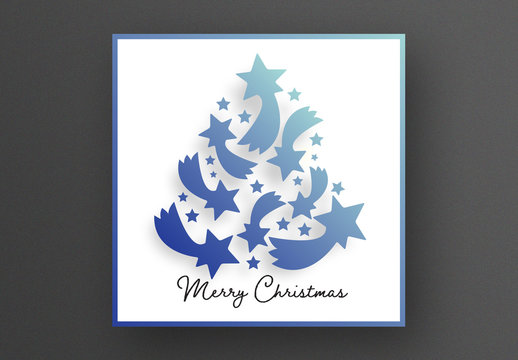 Card Layout with Tree Graphic with Comets and Stars