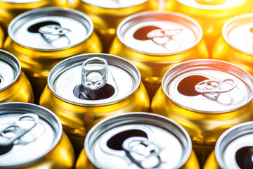 Golden beer cans.Aluminium cans without logo or trademark on them