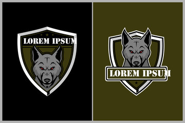 Obraz premium wolf head animal with shield emblem vector logo